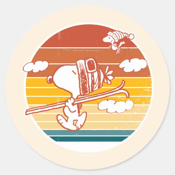Peanuts___Snoopy_&_Woodstock_Ski_Trip_Classic_Round_Sticker_1 Peanuts Snoopy Woodstock Ski Trip Classic Round Sticker