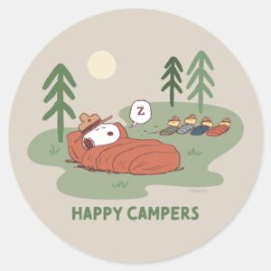 Peanuts Snoopy Woodstock Sleeping Campers Classic Round Sticker