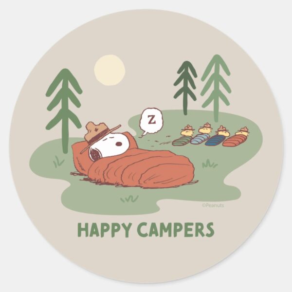 Peanuts___Snoopy_&_Woodstock_Sleeping_Campers_Classic_Round_Sticker_1 Peanuts Snoopy Woodstock Sleeping Campers Classic Round Sticker