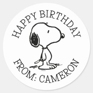 Peanuts___Snoopy___Happy_Birthday_Classic_Round_Sticker_1 Peanuts Snoopy Happy Birthday Classic Round Sticker
