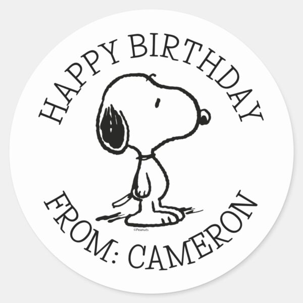 Peanuts___Snoopy___Happy_Birthday_Classic_Round_Sticker_1 Peanuts Snoopy Happy Birthday Classic Round Sticker