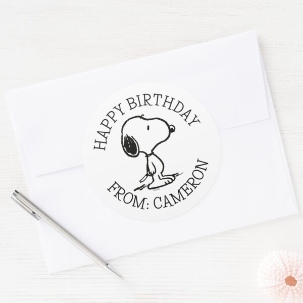 Peanuts___Snoopy___Happy_Birthday_Classic_Round_Sticker_3 Peanuts Snoopy Happy Birthday Classic Round Sticker