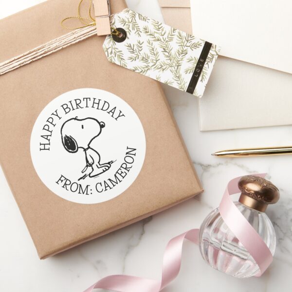 Peanuts___Snoopy___Happy_Birthday_Classic_Round_Sticker_5 Peanuts Snoopy Happy Birthday Classic Round Sticker