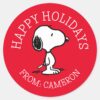 Peanuts___Snoopy___Happy_Holidays_Classic_Round_Sticker_1 Peanuts Snoopy Happy Holidays Classic Round Sticker