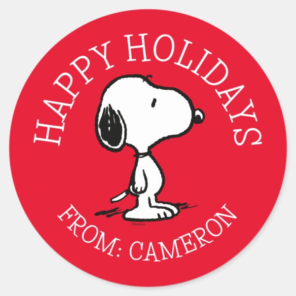 Peanuts___Snoopy___Happy_Holidays_Classic_Round_Sticker_1 Peanuts Snoopy Happy Holidays Classic Round Sticker