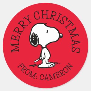 Peanuts___Snoopy___Merry_Christmas_Classic_Round_Sticker_1 Peanuts Snoopy Merry Christmas Classic Round Sticker