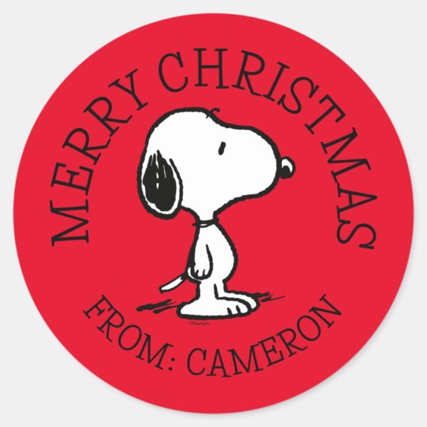 Peanuts___Snoopy___Merry_Christmas_Classic_Round_Sticker_1 Peanuts Snoopy Merry Christmas Classic Round Sticker