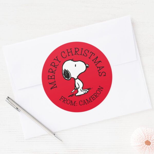 Peanuts___Snoopy___Merry_Christmas_Classic_Round_Sticker_3 Peanuts Snoopy Merry Christmas Classic Round Sticker