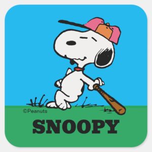 Peanuts Snoopy At Bat Square Sticker