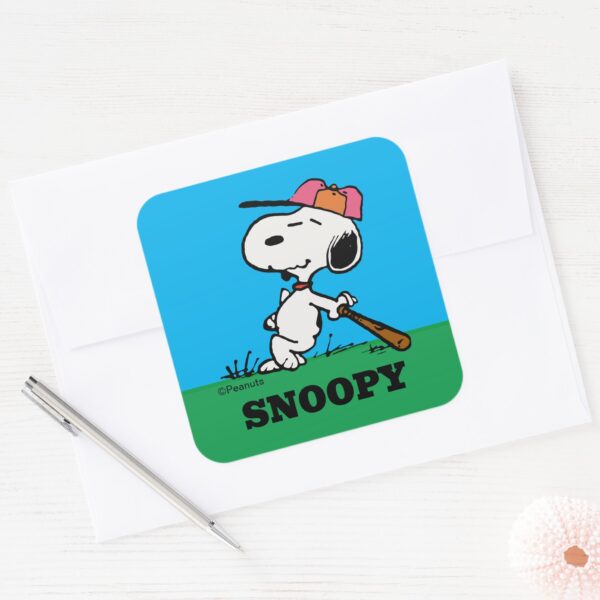 Peanuts___Snoopy_at_Bat_Square_Sticker_3 Peanuts Snoopy At Bat Square Sticker