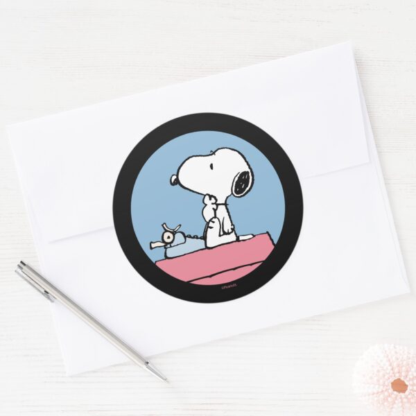 Peanuts___Snoopy_at_the_Typewriter_Classic_Round_Sticker_3 Peanuts Snoopy At The Typewriter Classic Round Sticker