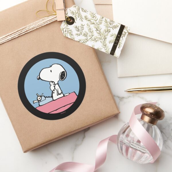Peanuts___Snoopy_at_the_Typewriter_Classic_Round_Sticker_5 Peanuts Snoopy At The Typewriter Classic Round Sticker