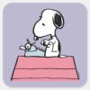 Peanuts___Snoopy_at_the_Typewriter_Square_Sticker_1 Peanuts Snoopy At The Typewriter Square Sticker
