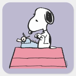 Peanuts___Snoopy_at_the_Typewriter_Square_Sticker_1 Peanuts Snoopy At The Typewriter Square Sticker
