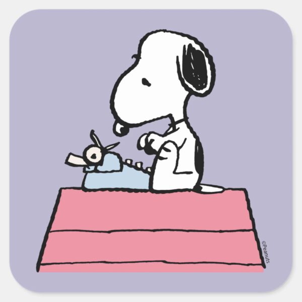 Peanuts___Snoopy_at_the_Typewriter_Square_Sticker_1 Peanuts Snoopy At The Typewriter Square Sticker