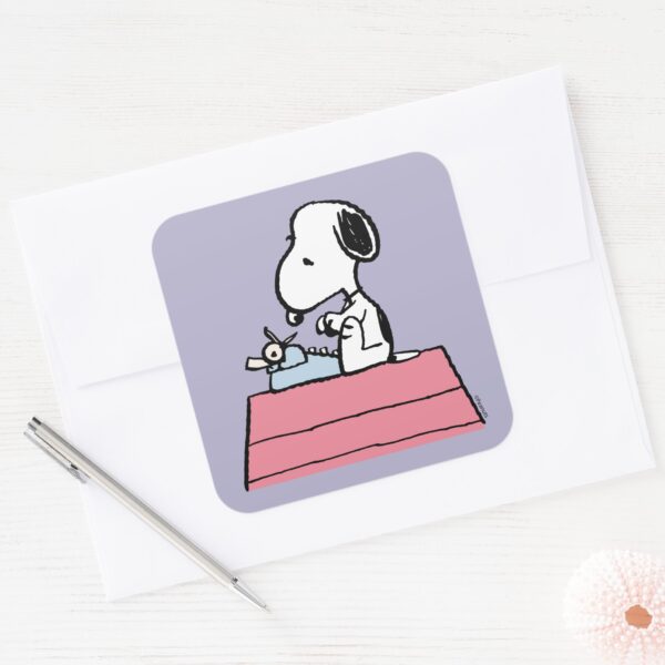 Peanuts___Snoopy_at_the_Typewriter_Square_Sticker_3 Peanuts Snoopy At The Typewriter Square Sticker