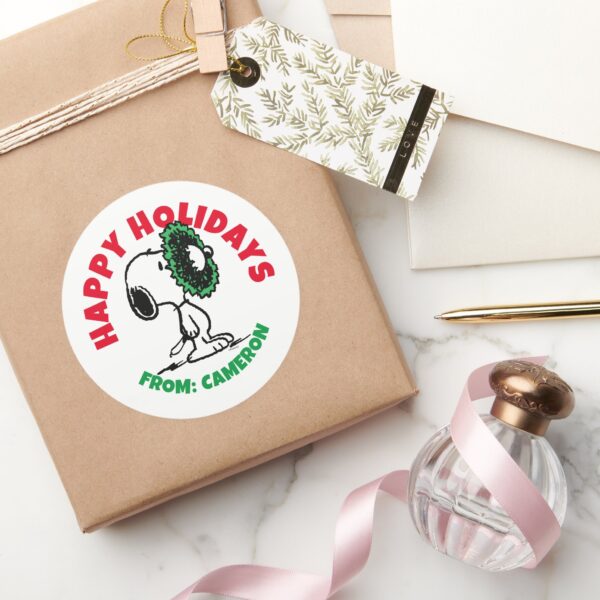 Peanuts___Snoopy_for_the_Holidays_Classic_Round_Sticker_5 Peanuts Snoopy For The Holidays Classic Round Sticker 5