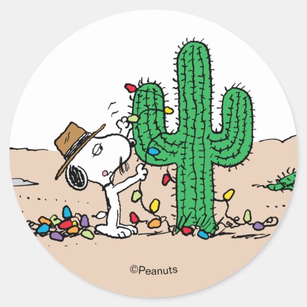 Peanuts___Spike_Decorates_for_Christmas_Classic_Round_Sticker_1 Peanuts Spike Decorates For Christmas Classic Round Sticker