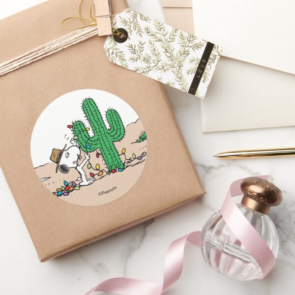 Peanuts___Spike_Decorates_for_Christmas_Classic_Round_Sticker_5 Peanuts Spike Decorates For Christmas Classic Round Sticker