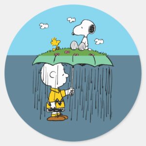 Peanuts Sunny Day Rainy Day Half Half Classic Round Sticker