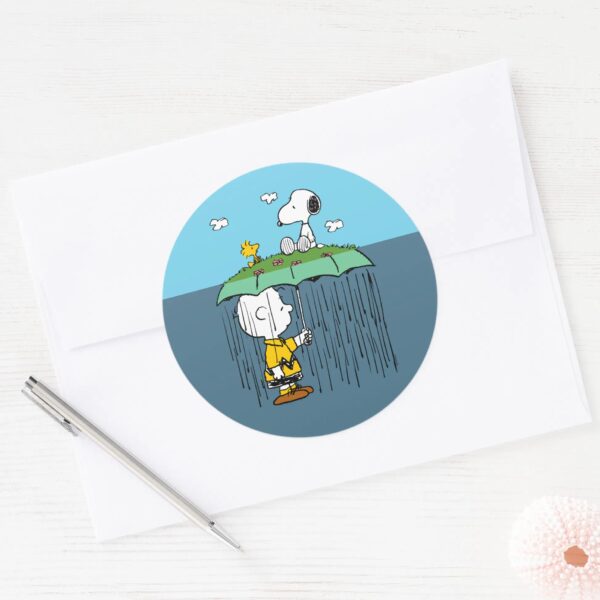 Peanuts___Sunny_Day_Rainy_Day_Half_&_Half_Classic_Round_Sticker_3 Peanuts Sunny Day Rainy Day Half Half Classic Round Sticker