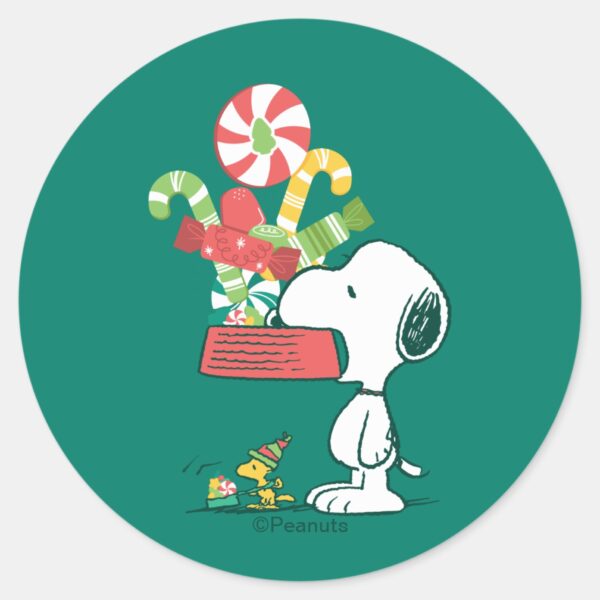 Peanuts___The_More_The_Merrier_Classic_Round_Sticker_1 Peanuts The More The Merrier Classic Round Sticker