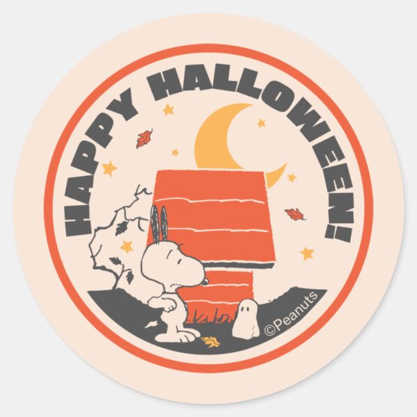Peanuts___Vintage_Snoopy_Scared_By_Ghost_Classic_Round_Sticker_1 Peanuts Vintage Snoopy Scared By Ghost Classic Round Sticker