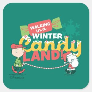 Peanuts Walking In A Winter Candy Land Square Sticker