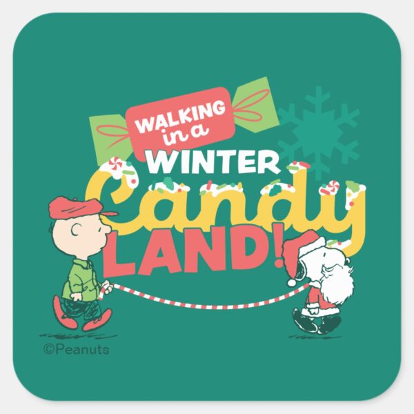 Peanuts___Walking_In_A_Winter_Candy_Land!_Square_Sticker_1 Peanuts Walking In A Winter Candy Land Square Sticker