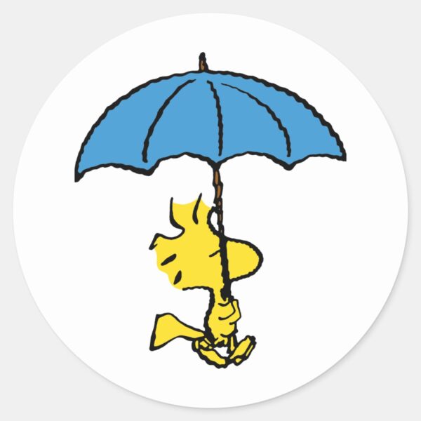 Peanuts___Woodstock_Blue_Umbrella_Classic_Round_Sticker_1 Peanuts Woodstock Blue Umbrella Classic Round Sticker