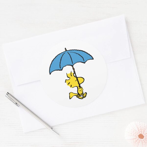 Peanuts___Woodstock_Blue_Umbrella_Classic_Round_Sticker_3 Peanuts Woodstock Blue Umbrella Classic Round Sticker