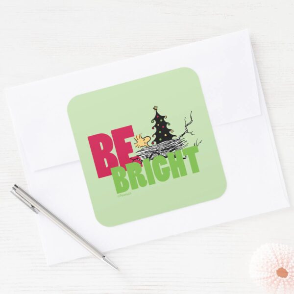 Peanuts___Woodstock_Christmas_Be_Bright_Square_Sticker_3 Peanuts Woodstock Christmas Be Bright Square Sticker