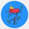 Peanuts___Woodstock_Napping_in_Snoopy's_Dish_Classic_Round_Sticker_1 Peanuts Woodstock Napping In Snoopys Dish Classic Round Sticker