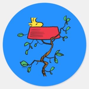 Peanuts Woodstock Napping In Snoopys Dish Classic Round Sticker