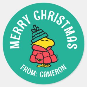 Peanuts Woodstock Puffy Winter Jacket Classic Round Sticker 1