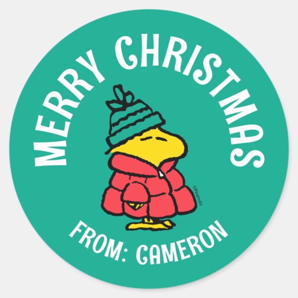 Peanuts___Woodstock_Puffy_Winter_Jacket_Classic_Round_Sticker_1 Peanuts Woodstock Puffy Winter Jacket Classic Round Sticker 1