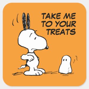 Peanuts Woodstock Scares Snoopy Square Sticker