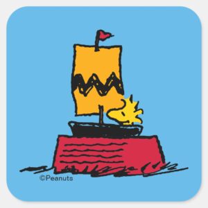 Peanuts Woodstock Snoopy Dish Sail Boat Square Sticker