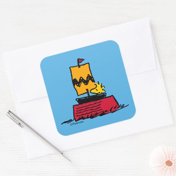 Peanuts___Woodstock_Snoopy_Dish_Sail_Boat_Square_Sticker_3 Peanuts Woodstock Snoopy Dish Sail Boat Square Sticker