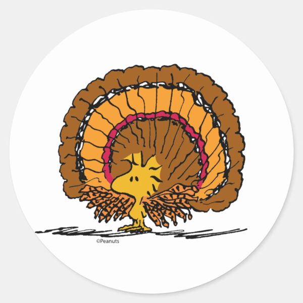 Peanuts___Woodstock_Turkey_Classic_Round_Sticker_1 Peanuts Woodstock Turkey Classic Round Sticker
