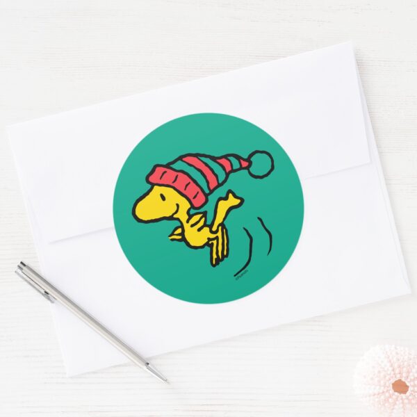 Peanuts___Woodstock_Winter_Beanie_Cap_Classic_Round_Sticker_3 Peanuts Woodstock Winter Beanie Cap Classic Round Sticker