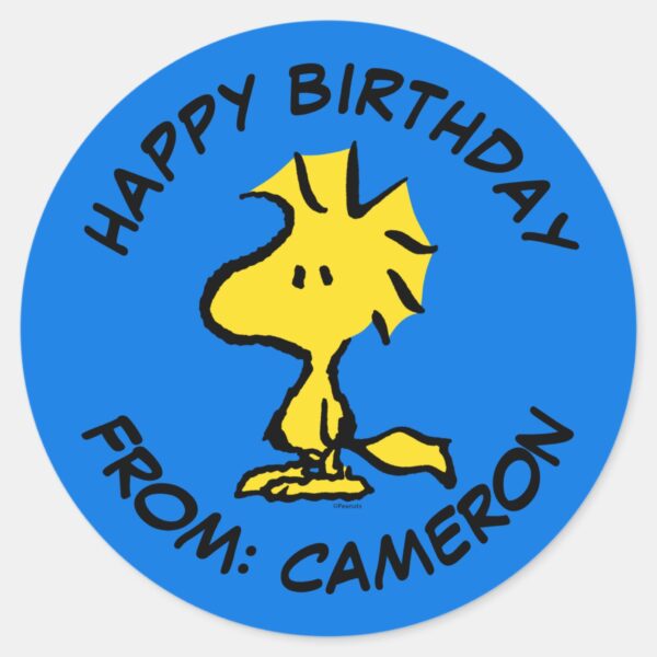 Peanuts___Woodstock___Happy_Birthday_Classic_Round_Sticker_1 Peanuts Woodstock Happy Birthday Classic Round Sticker