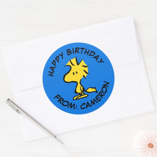 Peanuts___Woodstock___Happy_Birthday_Classic_Round_Sticker_3 Peanuts Woodstock Happy Birthday Classic Round Sticker