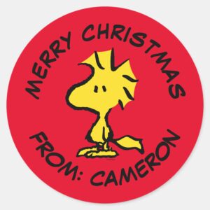 Peanuts___Woodstock___Merry_Christmas_Classic_Round_Sticker_1 Peanuts Woodstock Merry Christmas Classic Round Sticker