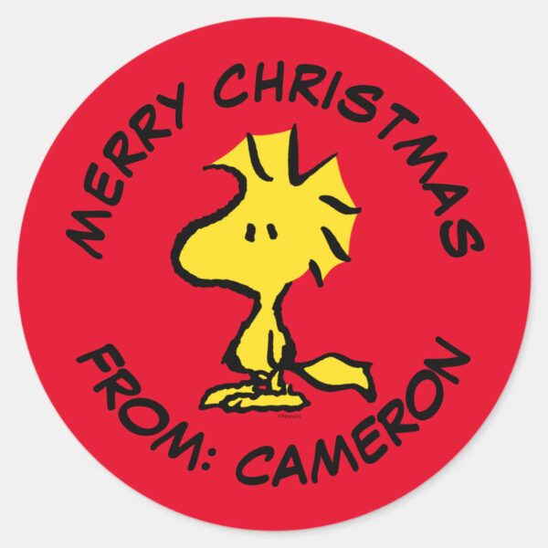 Peanuts___Woodstock___Merry_Christmas_Classic_Round_Sticker_1 Peanuts Woodstock Merry Christmas Classic Round Sticker