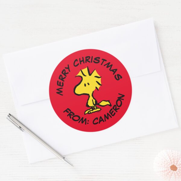 Peanuts___Woodstock___Merry_Christmas_Classic_Round_Sticker_3 Peanuts Woodstock Merry Christmas Classic Round Sticker