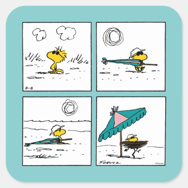 Peanuts___Woodstock_at_the_Beach_Square_Sticker_1 Peanuts Woodstock At The Beach Square Sticker