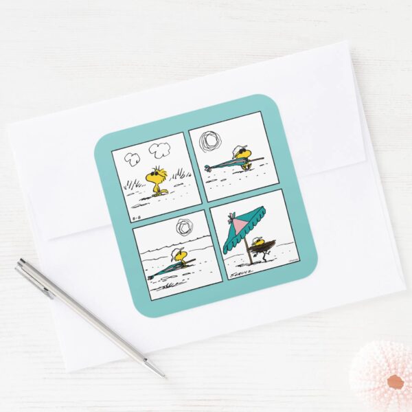 Peanuts___Woodstock_at_the_Beach_Square_Sticker_3 Peanuts Woodstock At The Beach Square Sticker