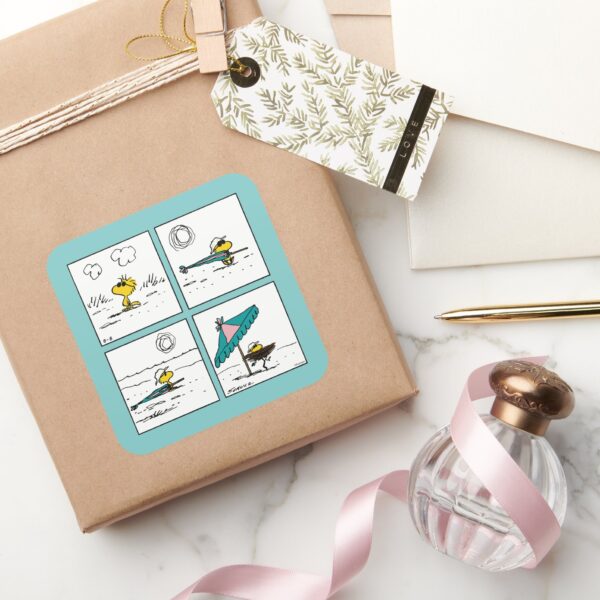 Peanuts___Woodstock_at_the_Beach_Square_Sticker_5 Peanuts Woodstock At The Beach Square Sticker