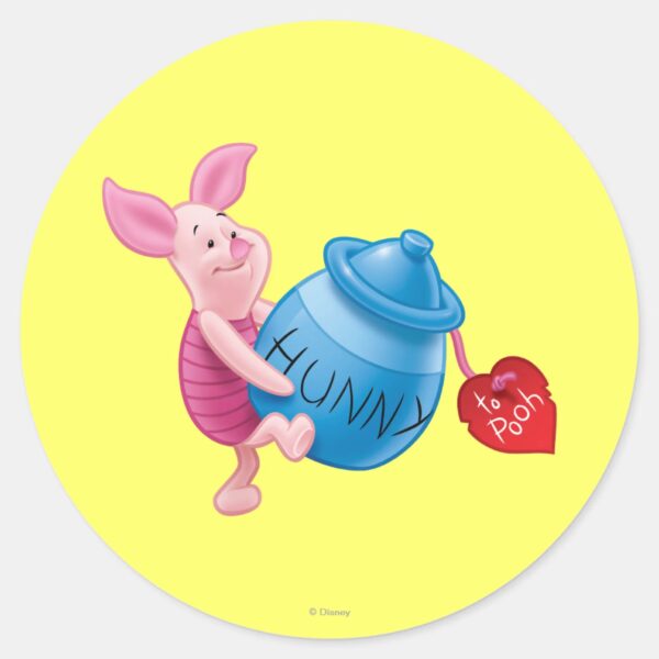 Piglet_and_Hunny_Pot_Classic_Round_Sticker_1 Piglet And Hunny Pot Classic Round Sticker